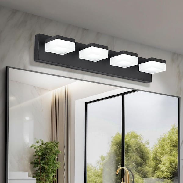 24.8 in. 4 Lights Black LED Vanity Light, Integrated LED Bathroom Wall Light Fixture, 24W Energy Saving