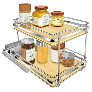LYNK PROFESSIONAL Élite Pull Out Spice Rack Organizer for Cabinet, 8-1/4 in. Wide, Double, Wood-Chrome