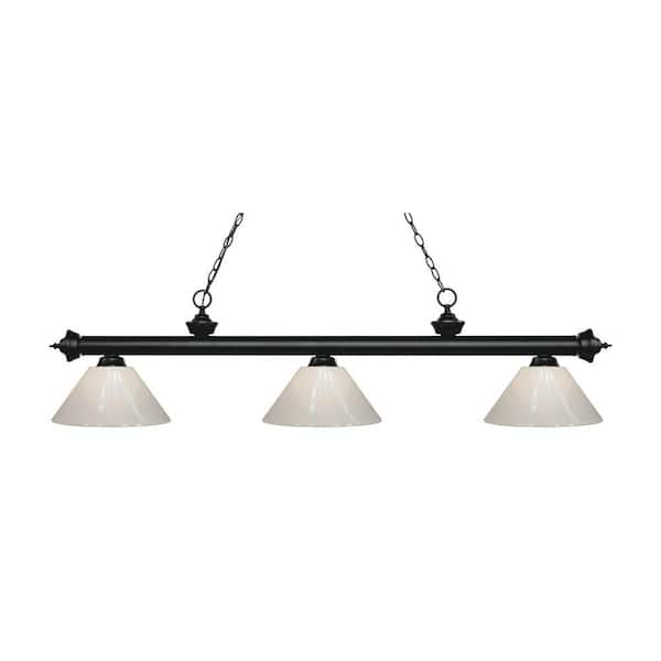 Unbranded Riviera 3-Light Matte Black with White Plastic Shade Billiard Light with No Bulbs Included