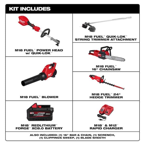 M18 FUEL 18V 16 in. Brushless Cordless QUIK-LOK String Trimmer/Blower 8.0 Ah Combo Kit w/ Chainsaw & Hedge Trimmer