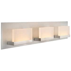 Everett 2.75 in. 3-Light Brushed Nickel LED Modern Bathroom Vanity Light with Frosted Shade