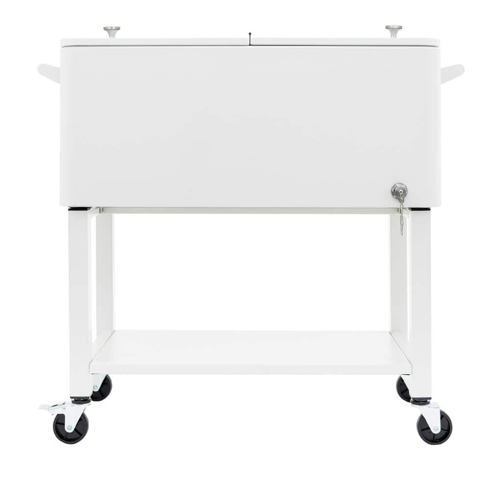 White Powder-Coated Steel 80-Quart Rolling Outdoor Patio Cooler with Wheels