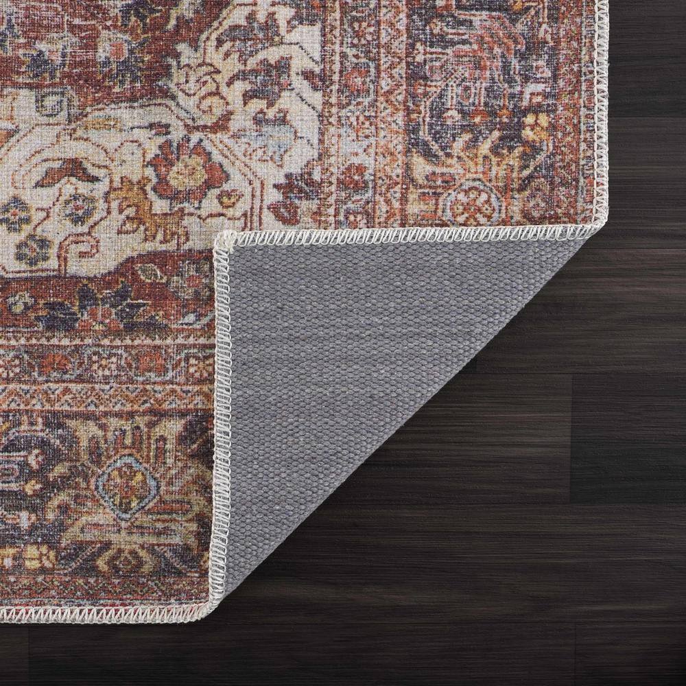 Elki Red and Blue Polyester Oriental Washable Rug 5'3" x 7'3"