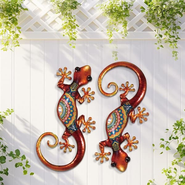 「WALL STREET」ロジャーヴィラー ３Dアート サイン有 8 in. W x 15 in. H Orange Metal Outdoor Lizard 3D Wall Sculpture 2