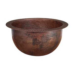 10 in. Under Counter Round Hammered Copper Bathroom Sink in Oil Rubbed Bronze