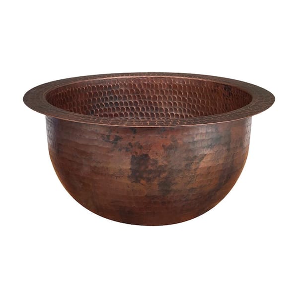 Premier Copper Products 10 in. Under Counter Round Hammered Copper Bathroom Sink in Oil Rubbed Bronze