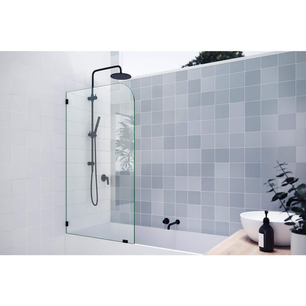 Solaris 30" x 58.25" Frameless Clear Glass Bathtub Shower Panel with Matte Black Hardware