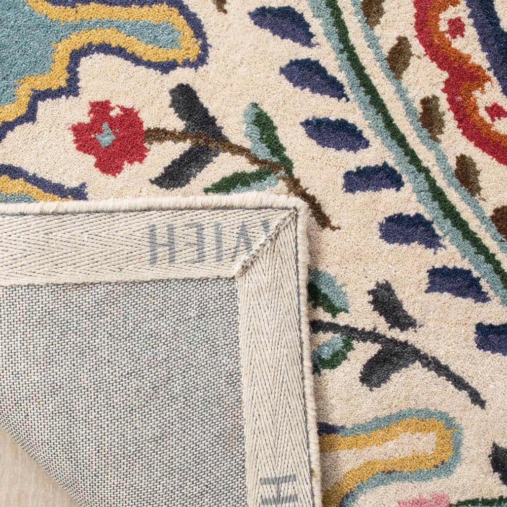 Ivory and Blue Hand-Tufted Wool Floral Area Rug