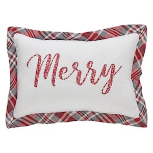 Gregor Red Gray White Plaid 9.5 in. x 14 in. Merry Throw Pillow