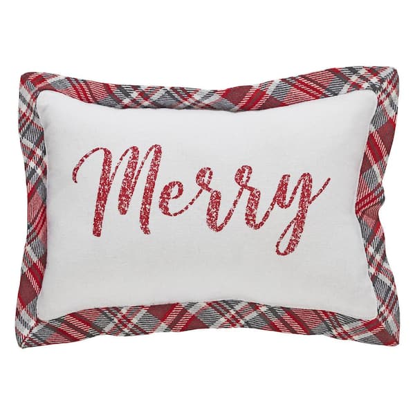 VHC BRANDS Gregor Red Gray White Plaid 9.5 in. x 14 in. Merry Throw Pillow