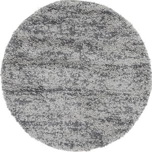 Hygge Shag Misty Gray 3 ft. 3 in. x 3 ft. 3 in. Round Rug