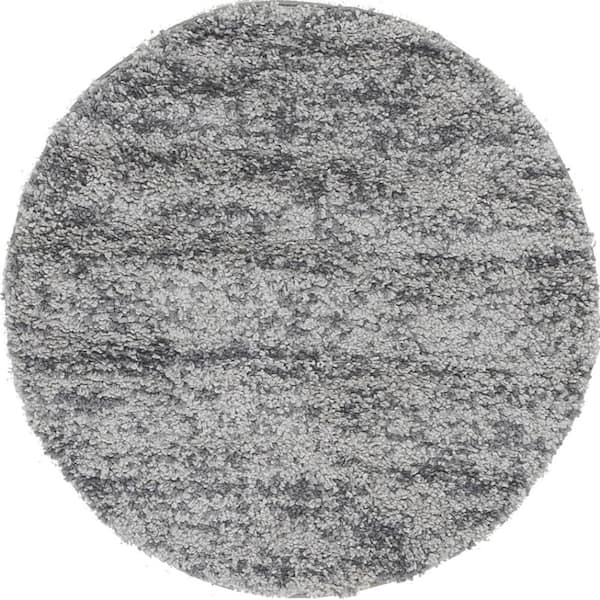 Unique Loom Hygge Shag Misty Gray 3 ft. 3 in. x 3 ft. 3 in. Round Rug