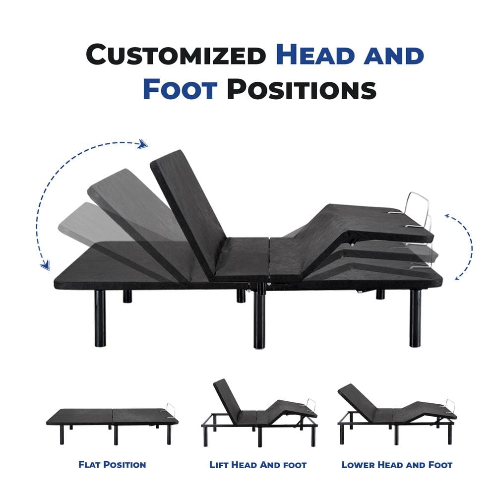 Black King Split Adjustable Metal Bed Frame with Wireless Remote