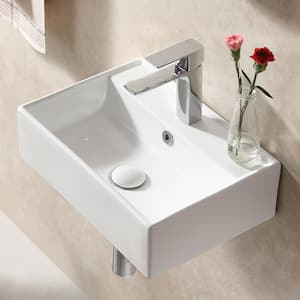 Rectangular Wall-Mount Install or On Countertop Bathroom Sink 17.72 in. with Single Faucet Hole in White