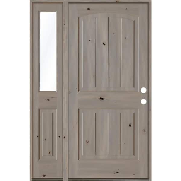 Krosswood Doors 50 in. x 80 in. Rustic Knotty Alder 2 Panel Left-Hand/Inswing Clear Glass Grey Stain Wood Prehung Front Door w/Sidelite