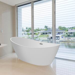 67 in. Luxury Freestanding Bathtub Stand Alone Flatbottom Acrylic Soaking SPA Tub Modern Style in White