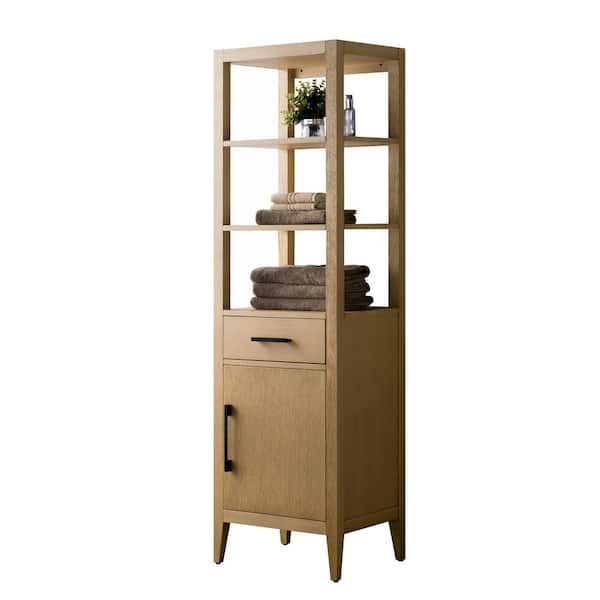 Vanity Art 21 in. W x 17 in. D x 72 in. H Brown MDF Floor Standing Linen Cabinet with Soft Close Door in Natural Oak/MB