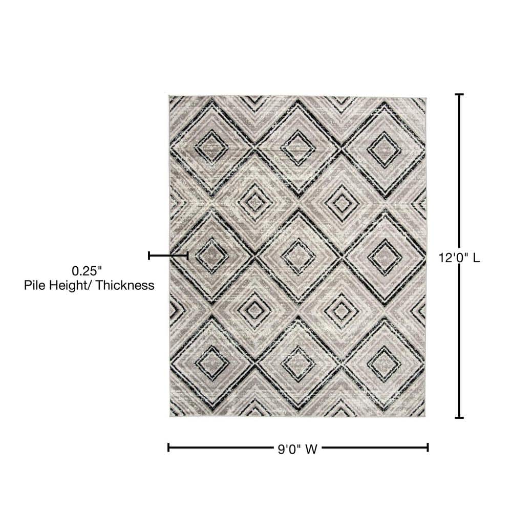 Skyler Geometric Silver Synthetic 9' x 12' Area Rug