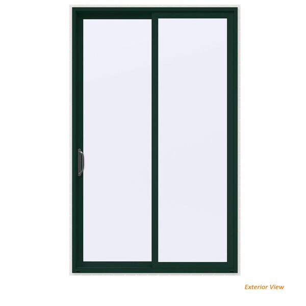 JELD-WEN 60 in. x 96 in. V-4500 Contemporary Green Painted Vinyl Left-Hand Full Lite Sliding Patio Door w/White Interior