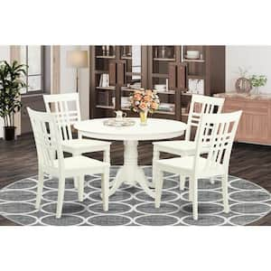 5-Piece Round Linen White Finish Solid Wood Top Dining table with 4 Chairs with Lattice Back