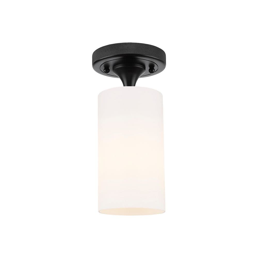 Crown Point 3.88 in. 1-Light Matte Black Industrial Flush Mount with Seeded Glass Shade price history on PriceWatchPro