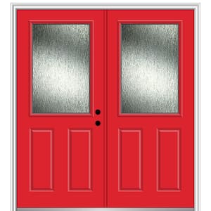 Rain Glass 72 in. x 80 in. Left-Hand Inswing 1/2 Lite 2-Panel Painted Red Saffron Prehung Front Door on 4-9/16 in. Frame