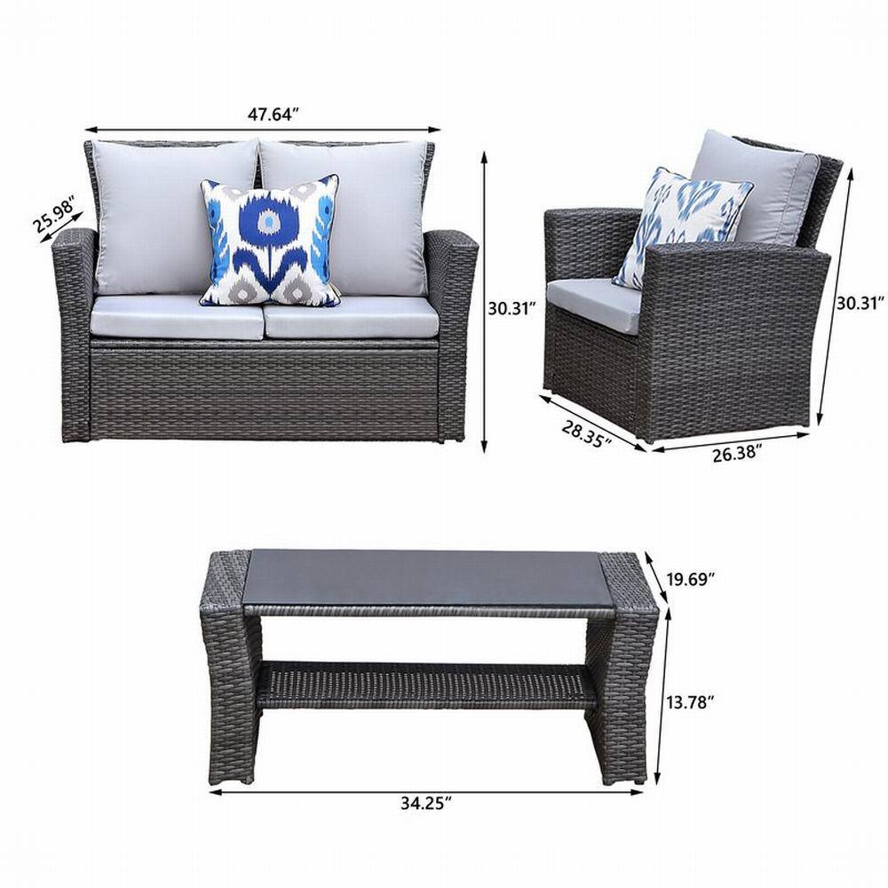 Gray Steel Frame 4-Piece Outdoor Patio Set with Cushions