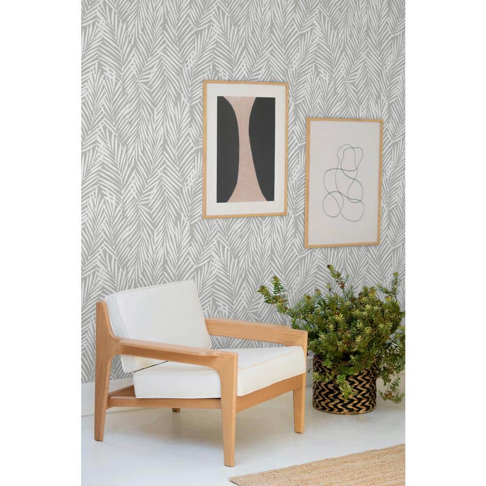 Harbor Grey Palm Pattern Peel and Stick Vinyl Wallpaper