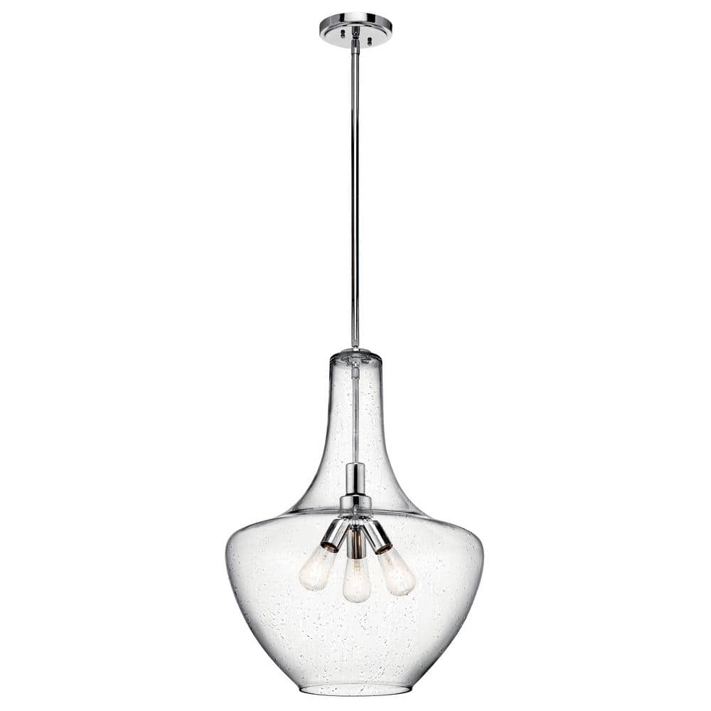 KICHLER Everly 27.5 in. 3-Light Chrome Transitional Shaded Kitchen Bell ...