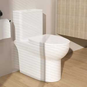 1-Piece 12 in. Rough 1.1/1.6 GPF High Efficiency Dual Flush Elongated Toilet Seat Included in Gloss White