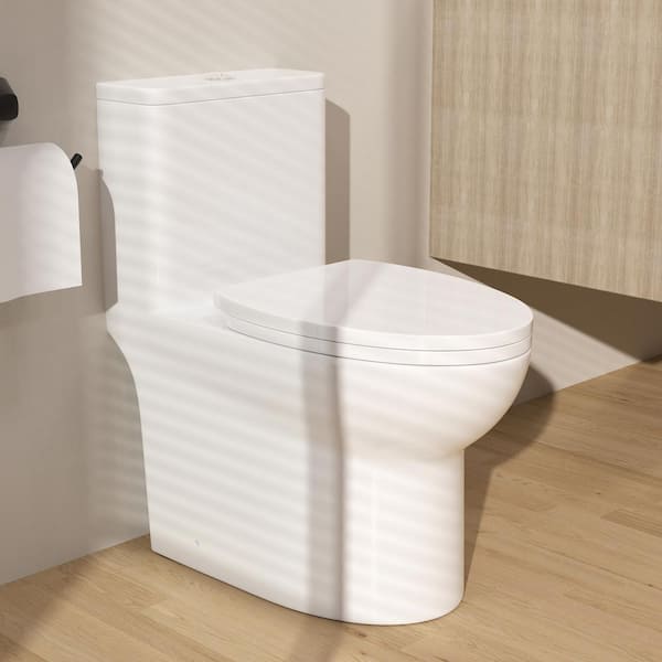 GIVING TREE 1-Piece 12 in. Rough 1.1/1.6 GPF High Efficiency Dual Flush Elongated Toilet Seat Included in Gloss White