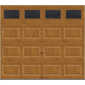 Classic Steel Short Panel 8ft x 7ft Insulated 12.9 R-Value Wood Look Medium Garage Door with windows