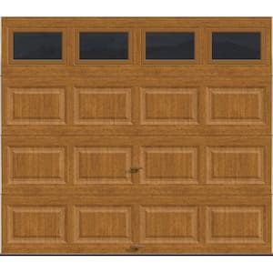 Classic Steel Short Panel 9 ft x 7 ft Insulated 18.4 R-Value Wood Look Medium Garage Door with Windows