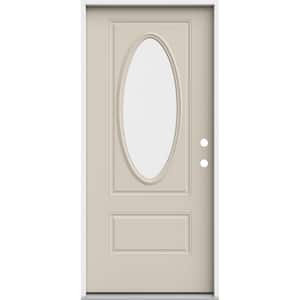 36 in. x 80 in. 1 Panel Left-Hand/Inswing 3/4 Lite Oval Clear Glass Primed Steel Prehung Front Door