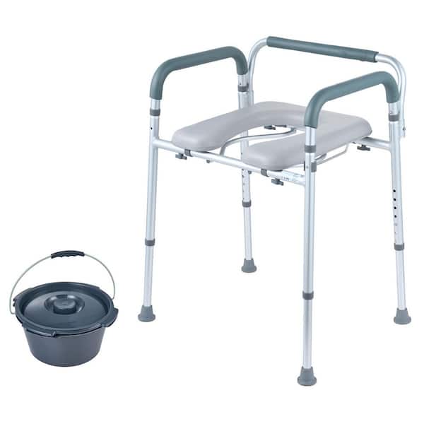 Commode Chair Bidet Seat Non-Electric Bidet Seat for Adults Square Shape Toilet with Padded Seat and Arms Toilet Seat