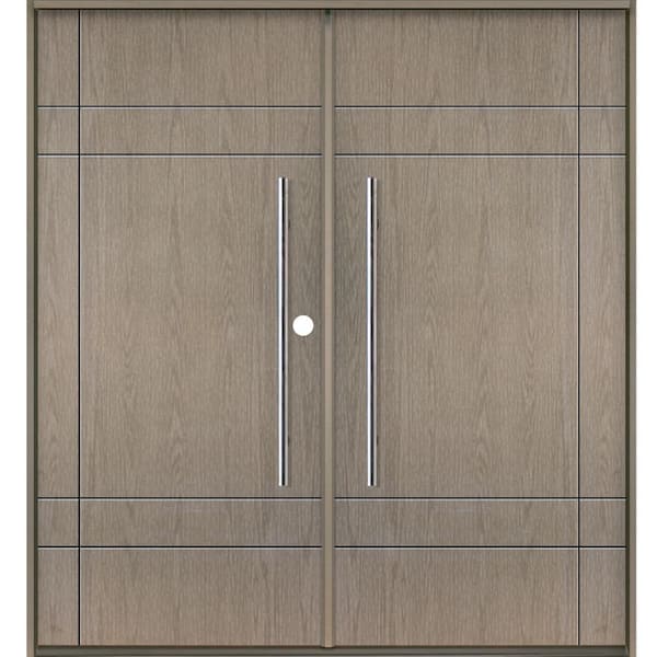 Krosswood Doors SUMMIT Modern Faux Pivot 72 in. x 80 in. Left-Active/Inswing Oiled Leather Stain Double Fiberglass Prehung Front Door