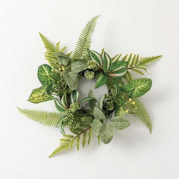 14.5 in. Artificial Candle Mini Wreath, Green