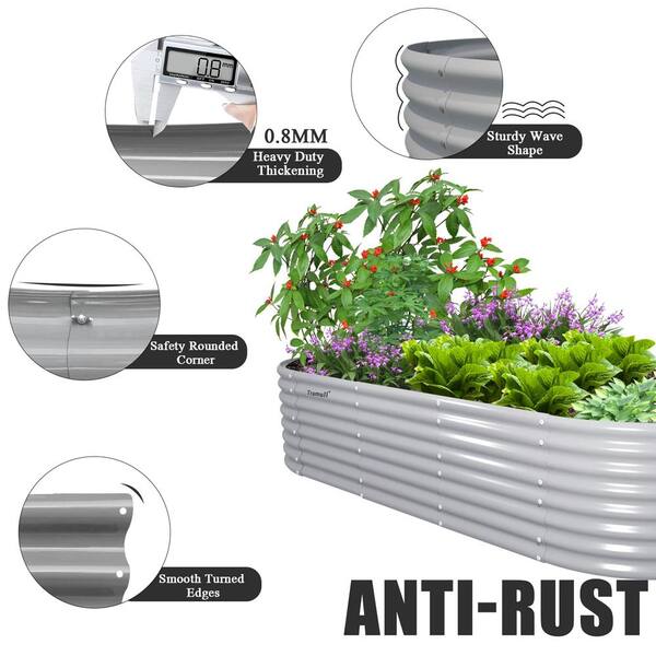 Unbranded - 8 x 3 x 2 ft. Light Grey Oval Galvanized Metal Raised Garden Beds