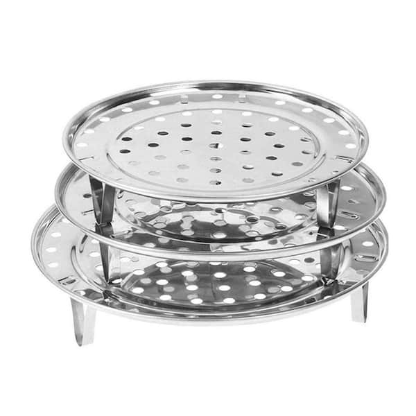 Stainless Steel Steaming Rack Set 3 Pack Silver Finish Kitchen Cooking Steamer Insert with Footed Base