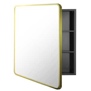 24 in. W x 30 in. H Gold Metal Framed Rectangular Wall Mount/Recessed Bathroom Medicine Cabinet with Mirror
