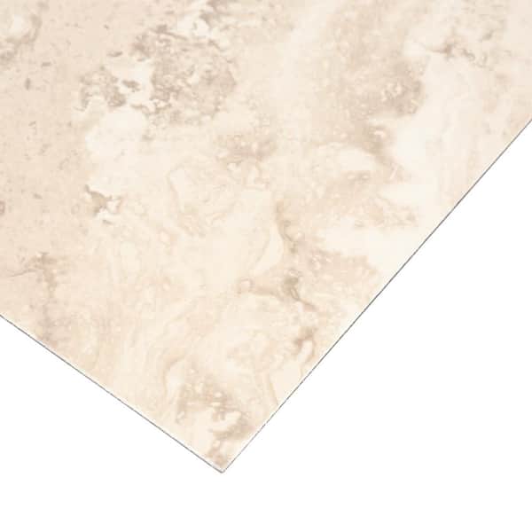TrafficMaster - Light Travertine Low Gloss 3 MIL x 18 in. W x 18 in. L Groutable Peel and Stick Vinyl Tile Flooring (36 sqft/case)