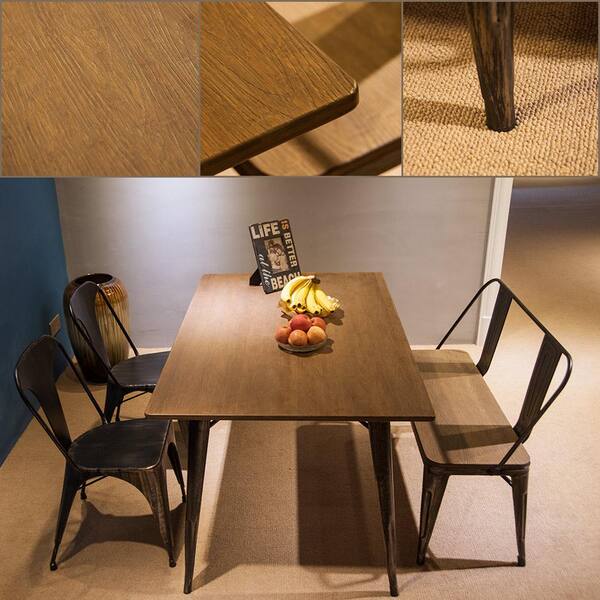 Harper Bright Designs Black Rectangular Dining Table With Metal Legs Sk036324daa Black Rectangular Dining Table, Dining Room Table Leg Ideas
