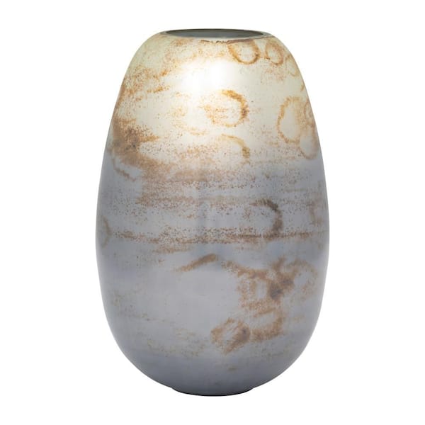 Liv & Skye 14 in. Blue Glass Bud Abstract Marbled Vapor Decorative Vase