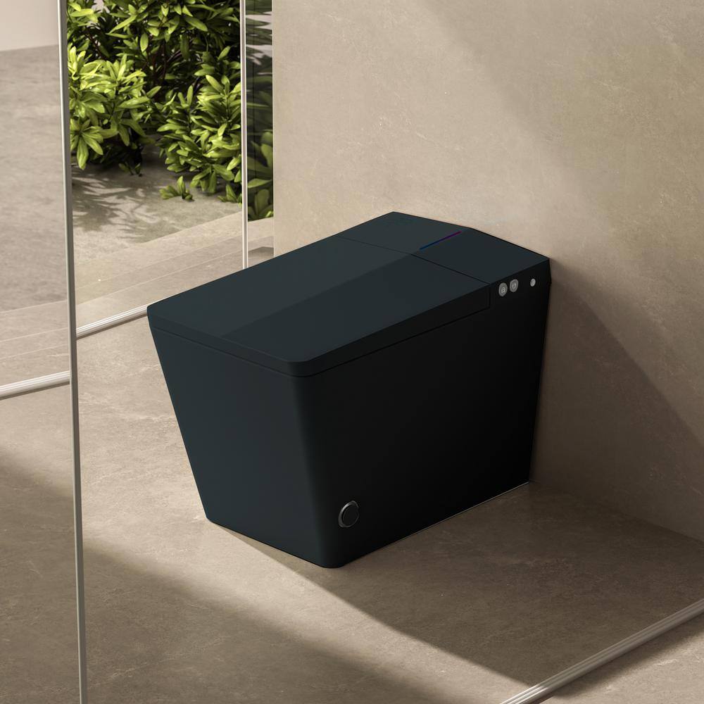 Matte Black Square Ceramic Smart Toilet with Built-In Tank and Heated Seat