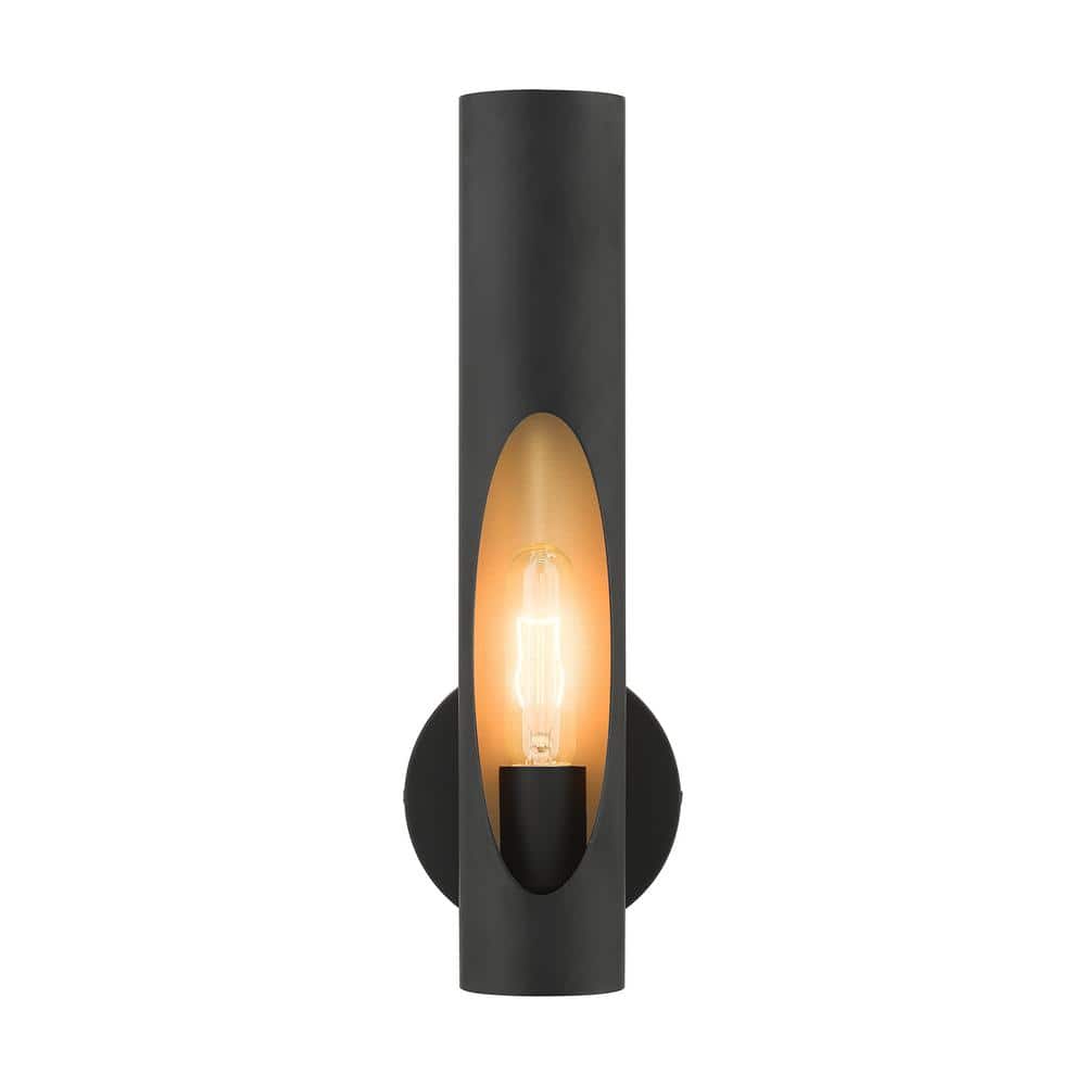 Novato Minimalist Black Steel Sconce with Gold Interior Finish