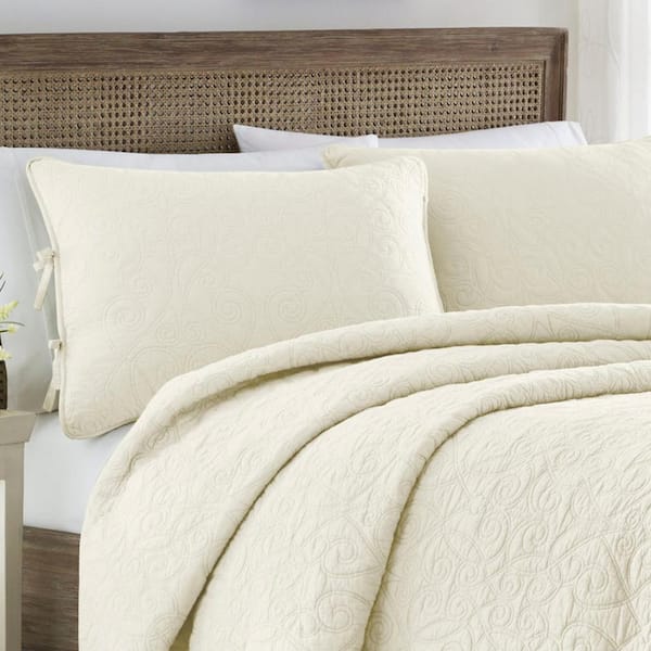 Felicity 3-Piece Ivory Floral Cotton King Quilt Set