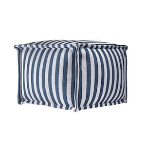 Porto Striped Indoor/Outdoor Filled Ottoman Blue Square Pouf