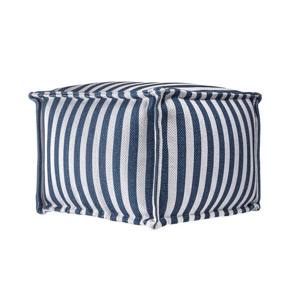 nuLOOM Porto Striped Indoor/Outdoor Filled Ottoman Blue Square Pouf