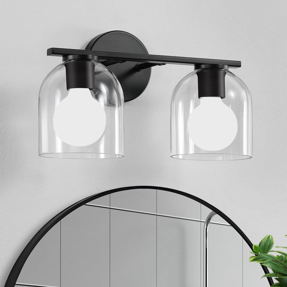 14 in. 2-Light Modern Black Vanity Light with Clear Glass Shade Farmhouse Wall Sconce For Bathroom Light Fixtures price history on PriceWatchPro