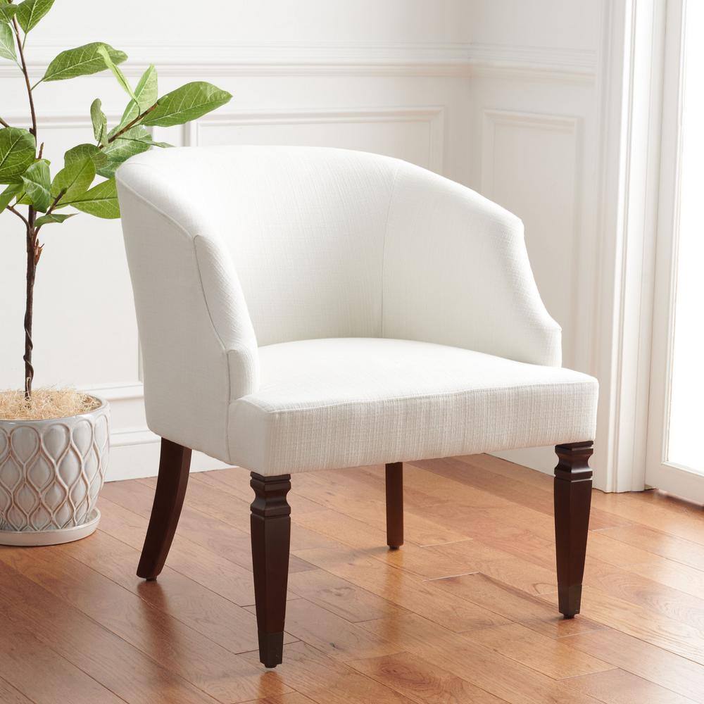 Elegant White Velvet Accent Chair with Walnut Wood Legs